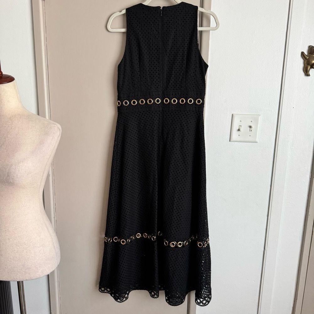Gianni Bini Black Eyelet Lace Midi Dress with Gold Details - Picture 5 of 6